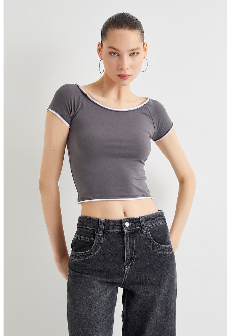 KOTON Tricou crop slim fit - Gri