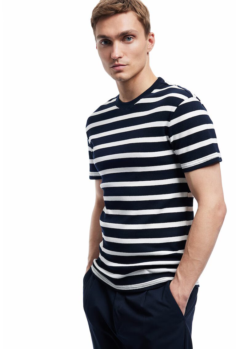 KOTON Tricou cu decolteu la baza gatului - Alb/Negru stins