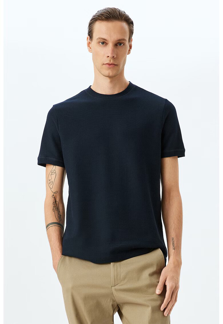 KOTON Tricou cu decolteu la baza gatului - din bumbac - Albastru ultramarin