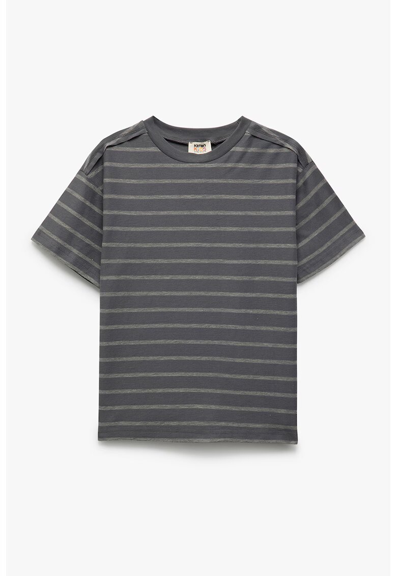 KOTON Tricou cu decolteu la baza gatului si dungi - Gri inchis