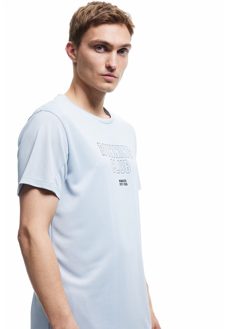 KOTON Tricou cu decolteu la baza gatului si imprimeu text - Albastru pal