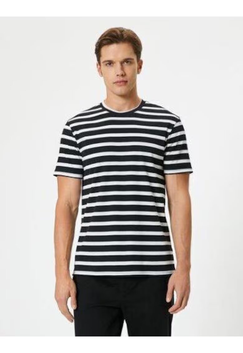 KOTON Tricou cu decolteu la baza gatului si model uni - Negru/Gri