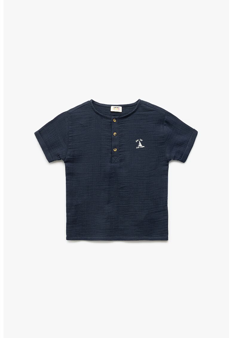 KOTON Tricou cu fenta cu nasturi - Albastru inchis