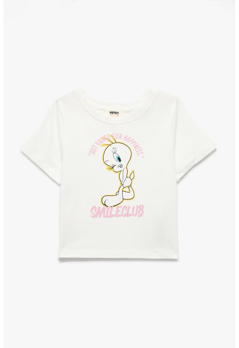 KOTON Tricou cu imprimeu desene animate - Roz pastel/Galben sofran/Alb murdar