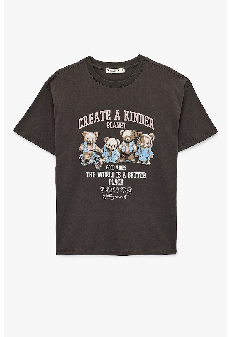 KOTON Tricou cu imprimeu grafic - Maro inchis/Albastru deschis