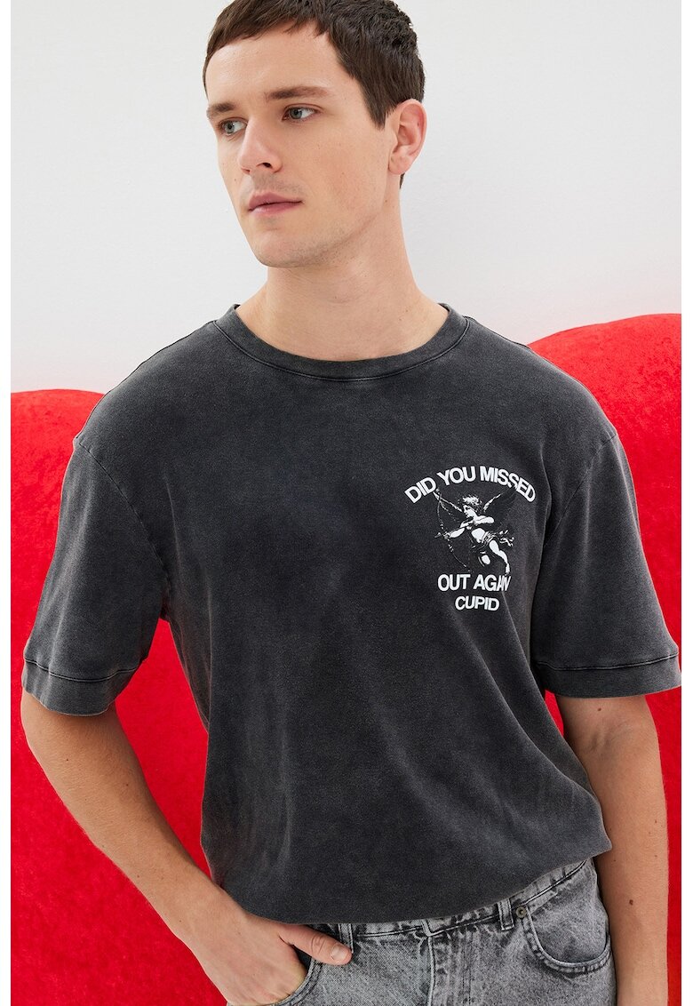 KOTON Tricou cu imprimeu pe spate - Gri carbune