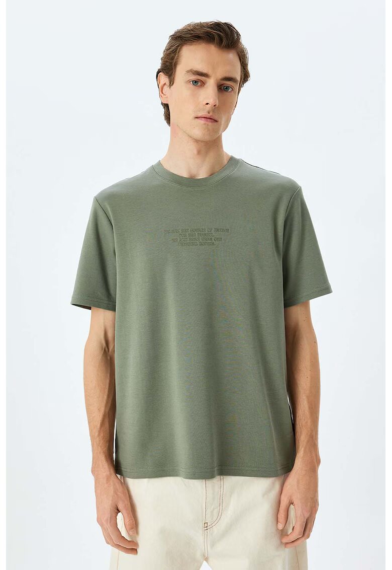 KOTON Tricou cu imprimeu text - Kaki