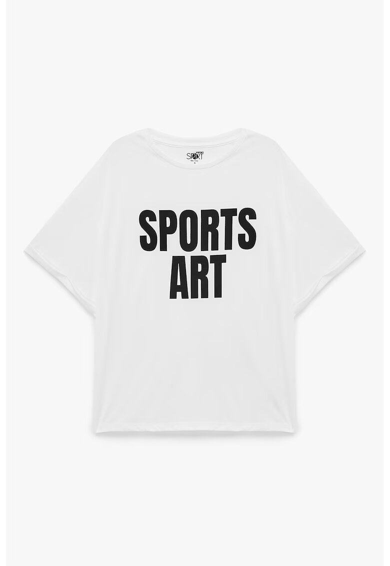 KOTON Tricou cu imprimeu text - Negru/Alb optic