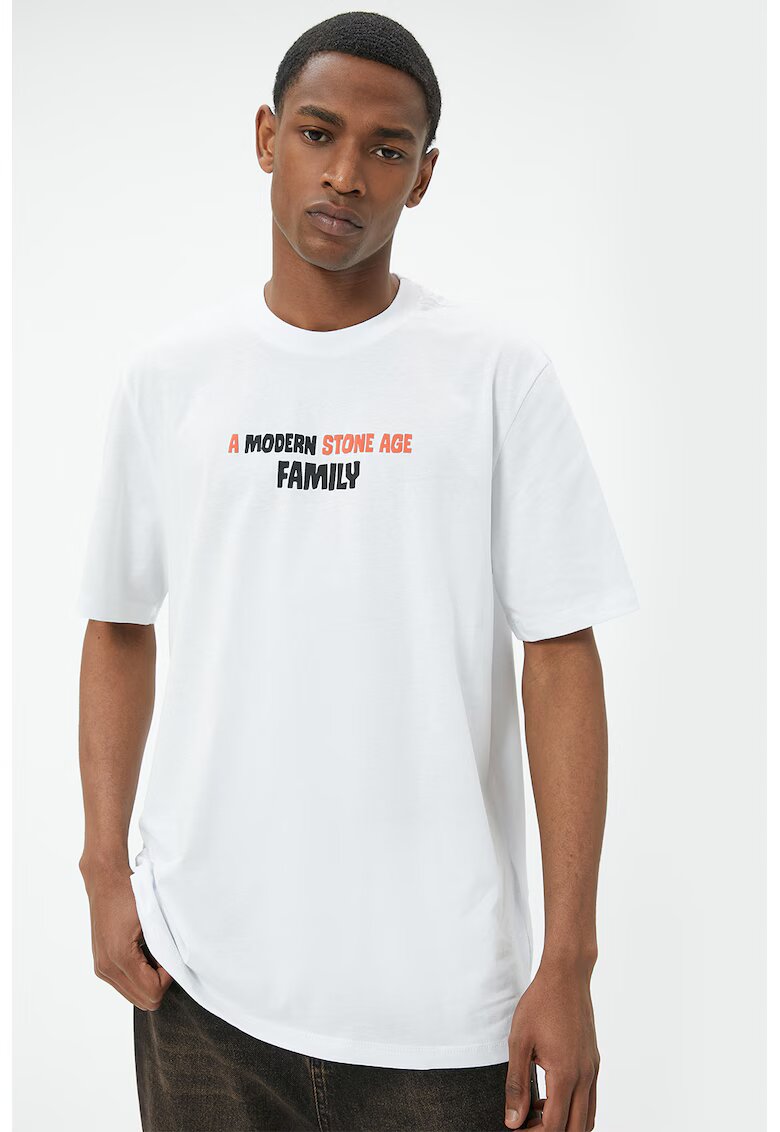 KOTON Tricou cu imprimeu The Flintstones - Alb/Negru/Portocaliu persan
