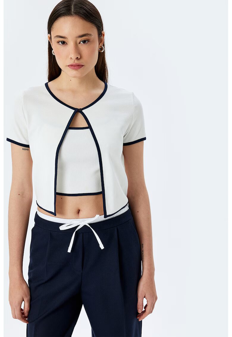 KOTON Tricou cu model 2 in 1 si decolteu rotund - Alb/Negru