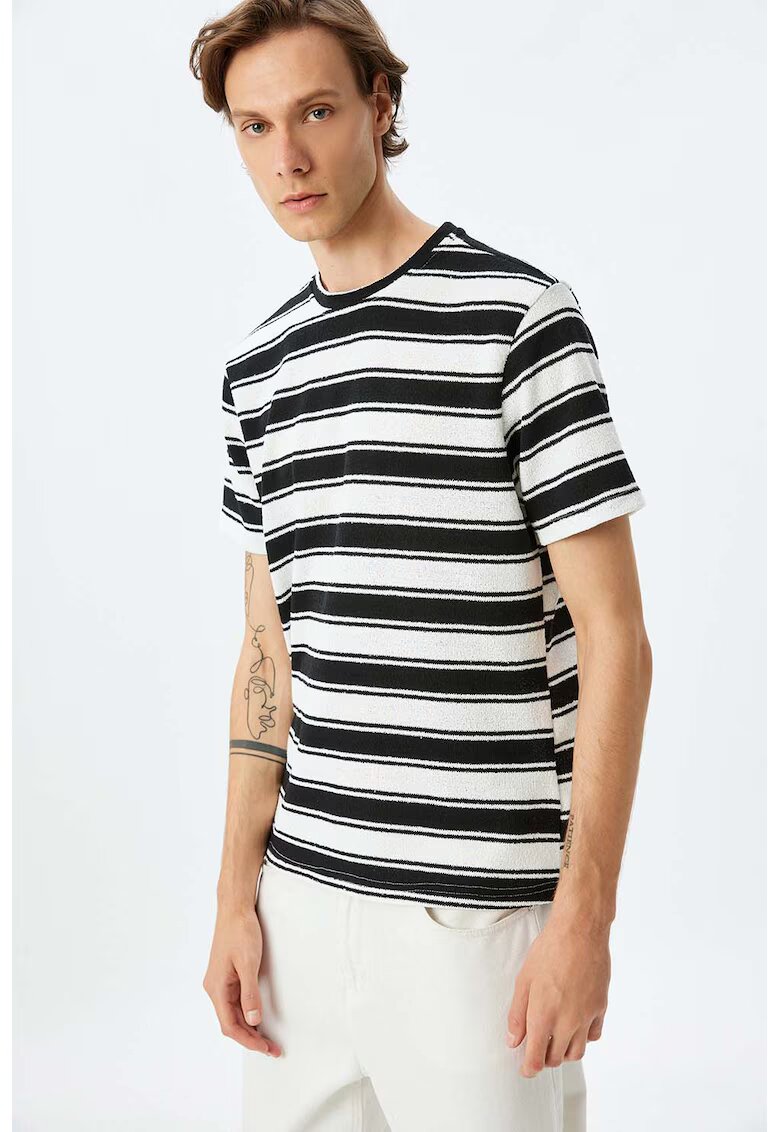 KOTON Tricou cu model in dungi - Alb/Negru