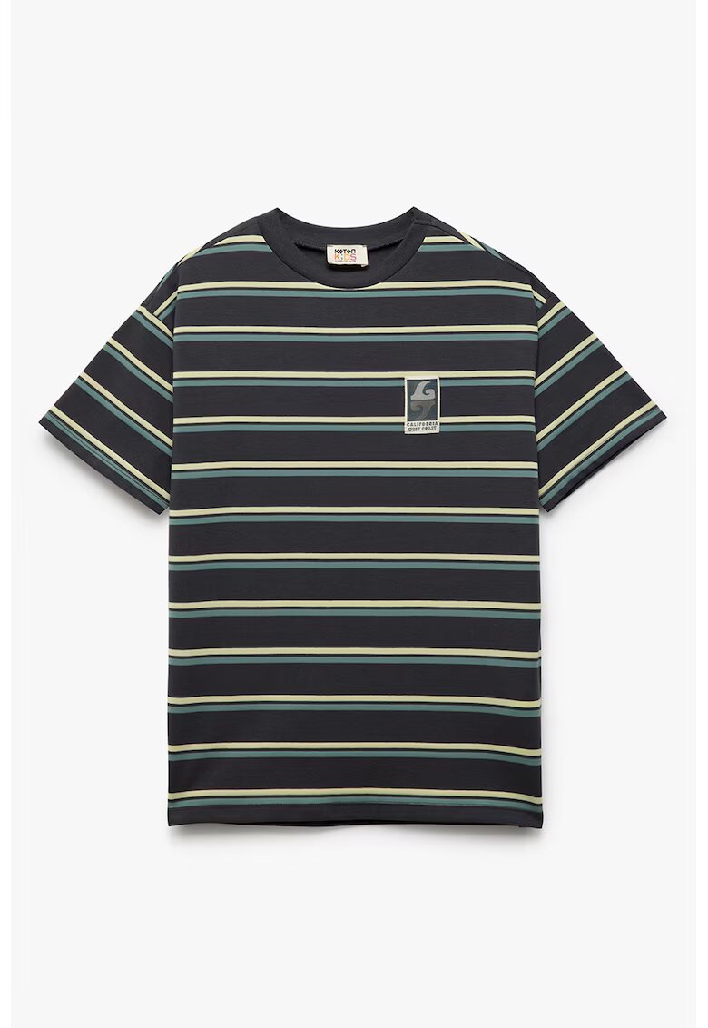 KOTON Tricou cu model in dungi - Negru/Galben pal/Albastru