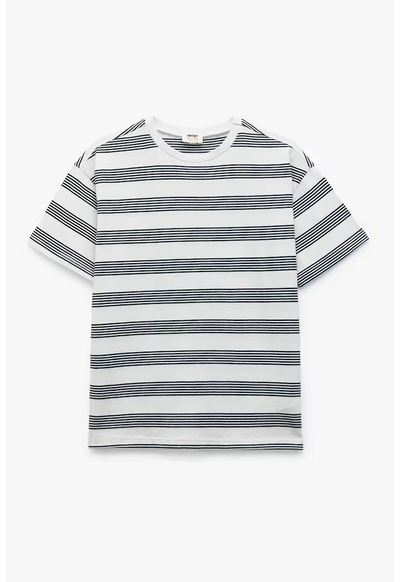 KOTON Tricou cu model in dungi si decolteu la baza gatului - Negru stins/Alb murdar
