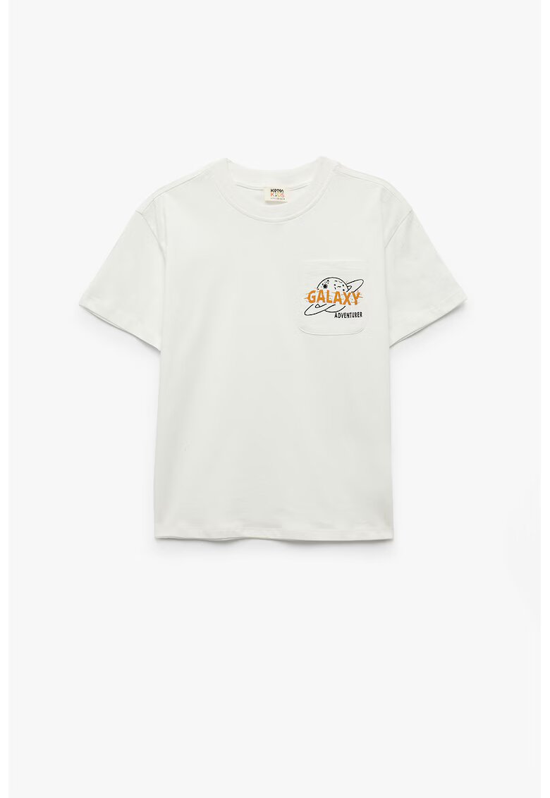 KOTON Tricou de bumbac cu buzunar pe piept - Portocaliu/Alb murdar