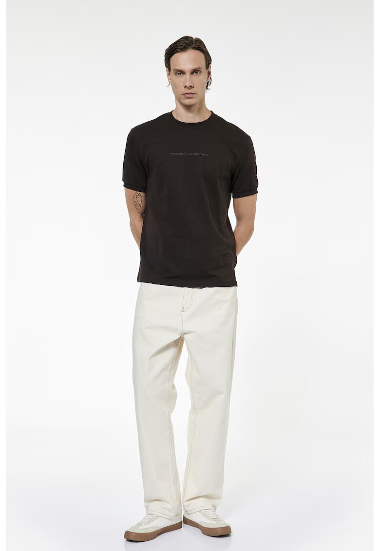 KOTON Tricou de bumbac cu imprimeu text - Maro inchis