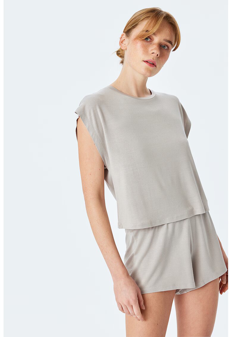 KOTON Tricou de pijama lejer din amestec de modal cu model uni - Gri deschis