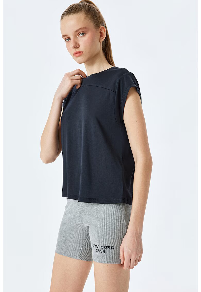 KOTON Tricou din amestec de modal cu decolteu la baza gatului - Albastru ultramarin
