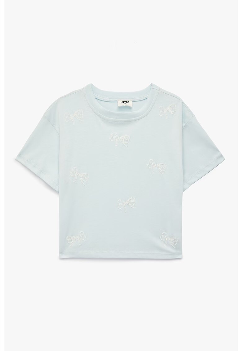 KOTON Tricou din bumbac cu aplicatii funde - Alb/Albastru pal