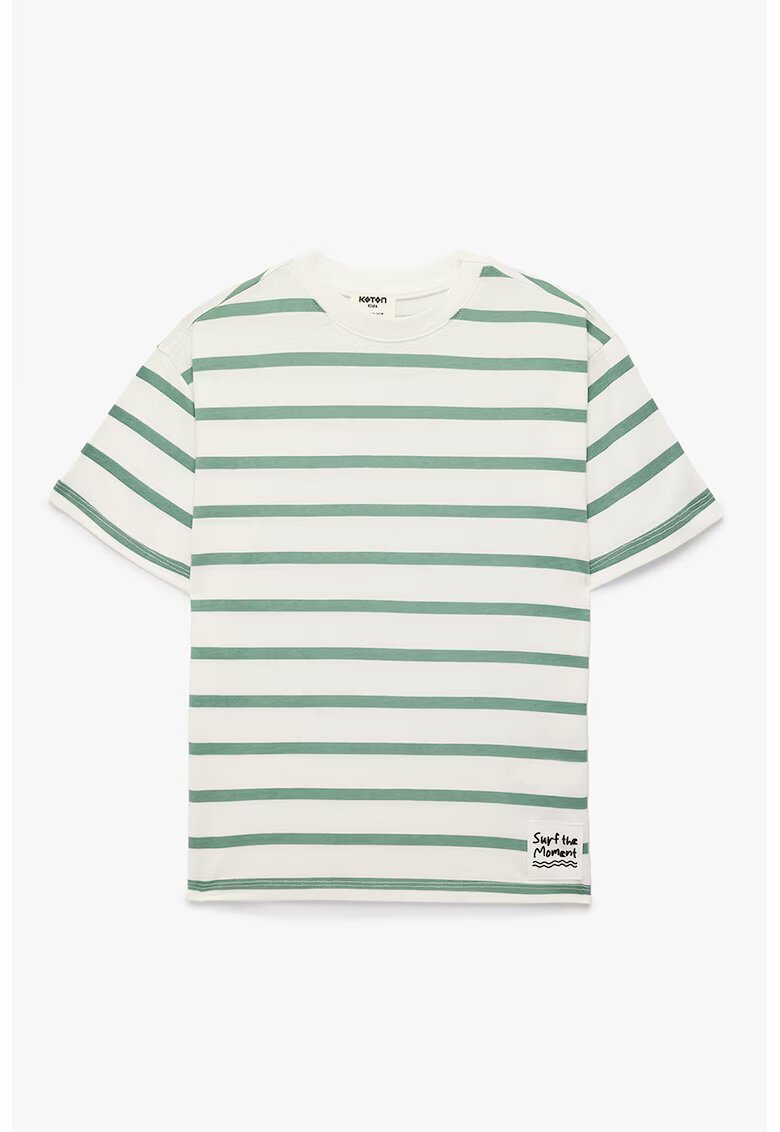 KOTON Tricou din bumbac cu dungi - Alb fildes/Verde feriga