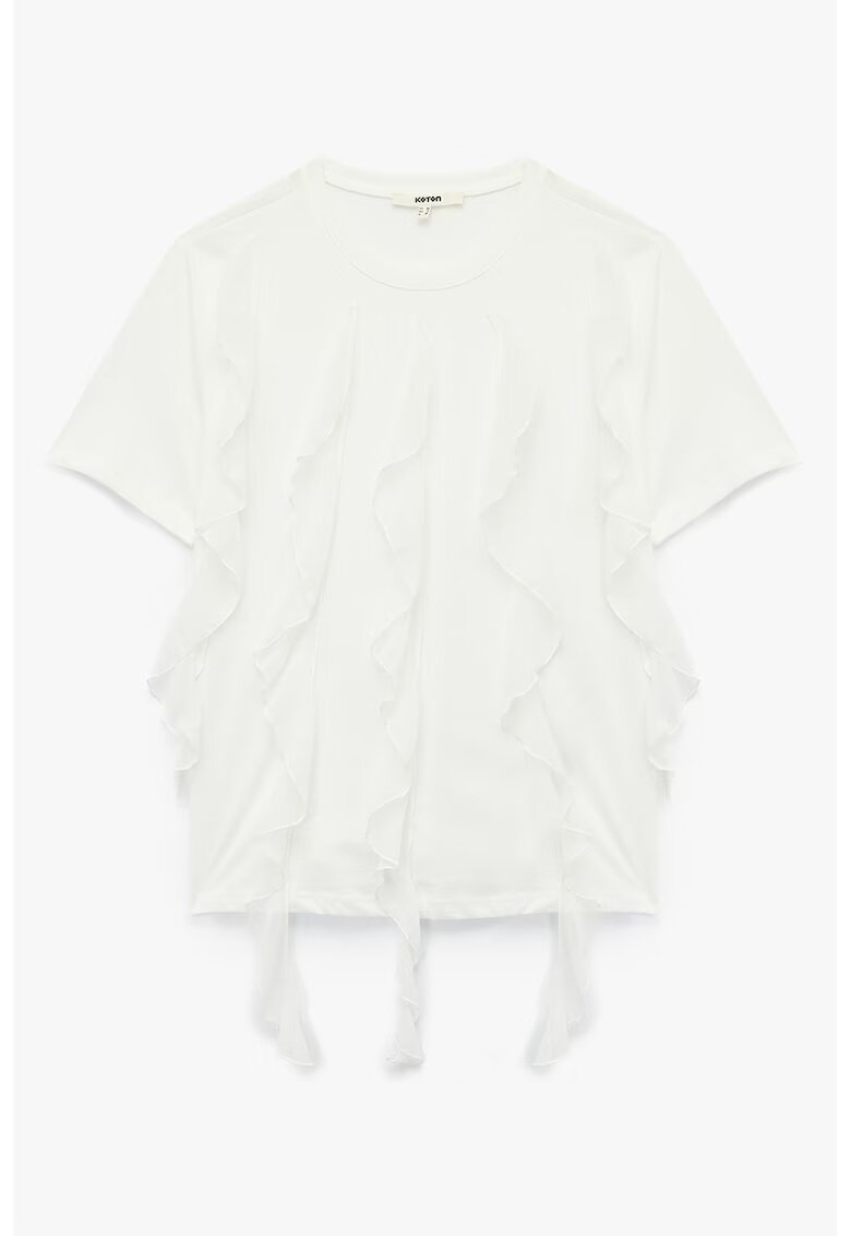 KOTON Tricou din bumbac cu garnituri cu volane - Alb