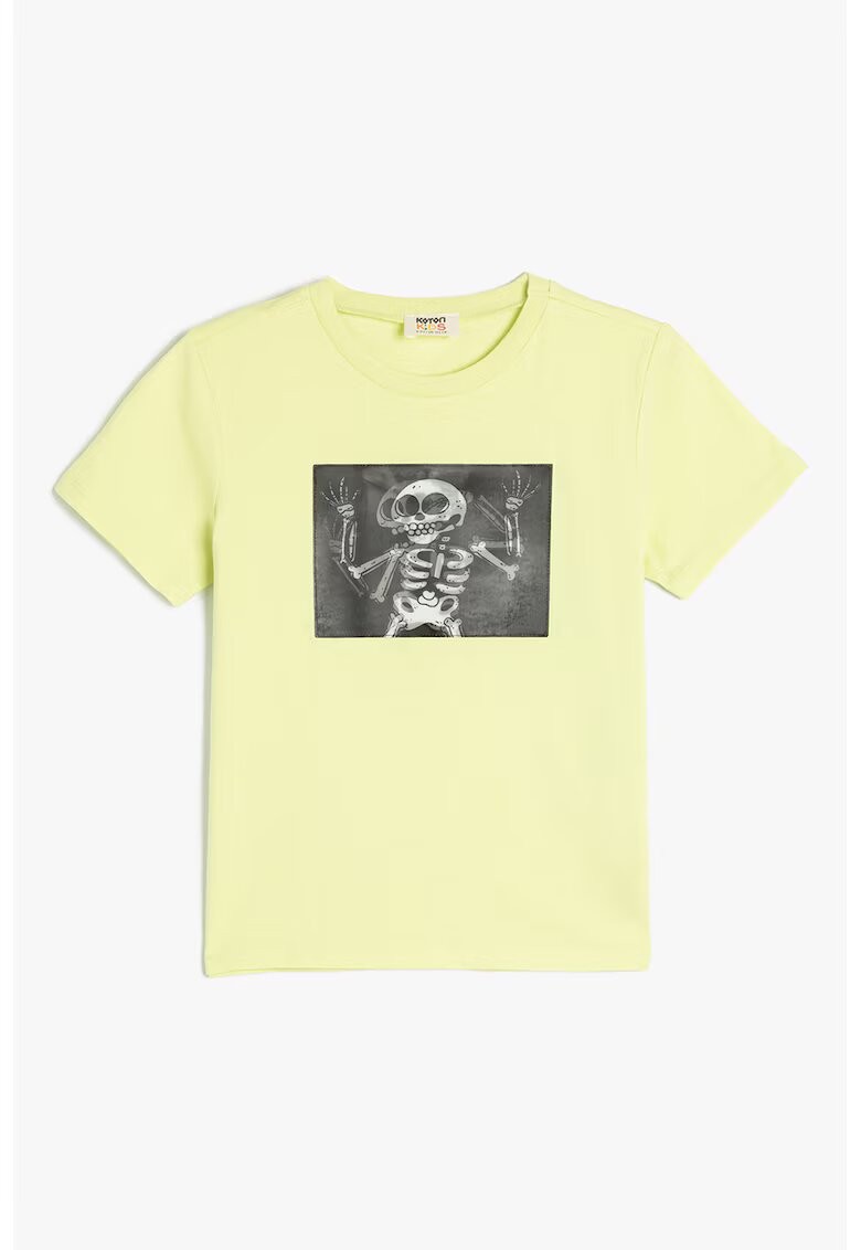KOTON Tricou din bumbac cu imprimeu grafic - Galben pal/Negru stins