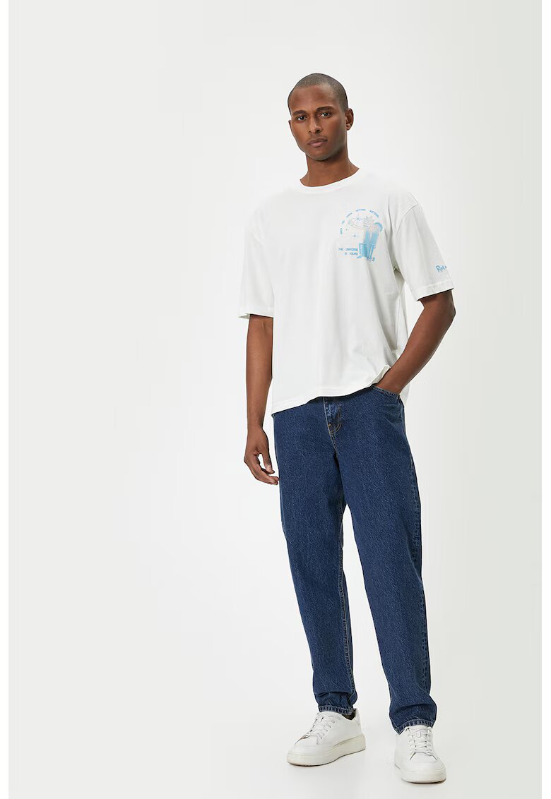 KOTON Tricou lejer cu imprimeu pe spate - Alb/Albastru deschis