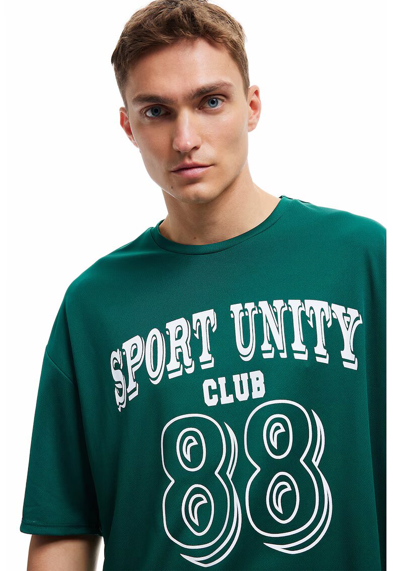 KOTON Tricou lejer cu text - Alb/Verde englez