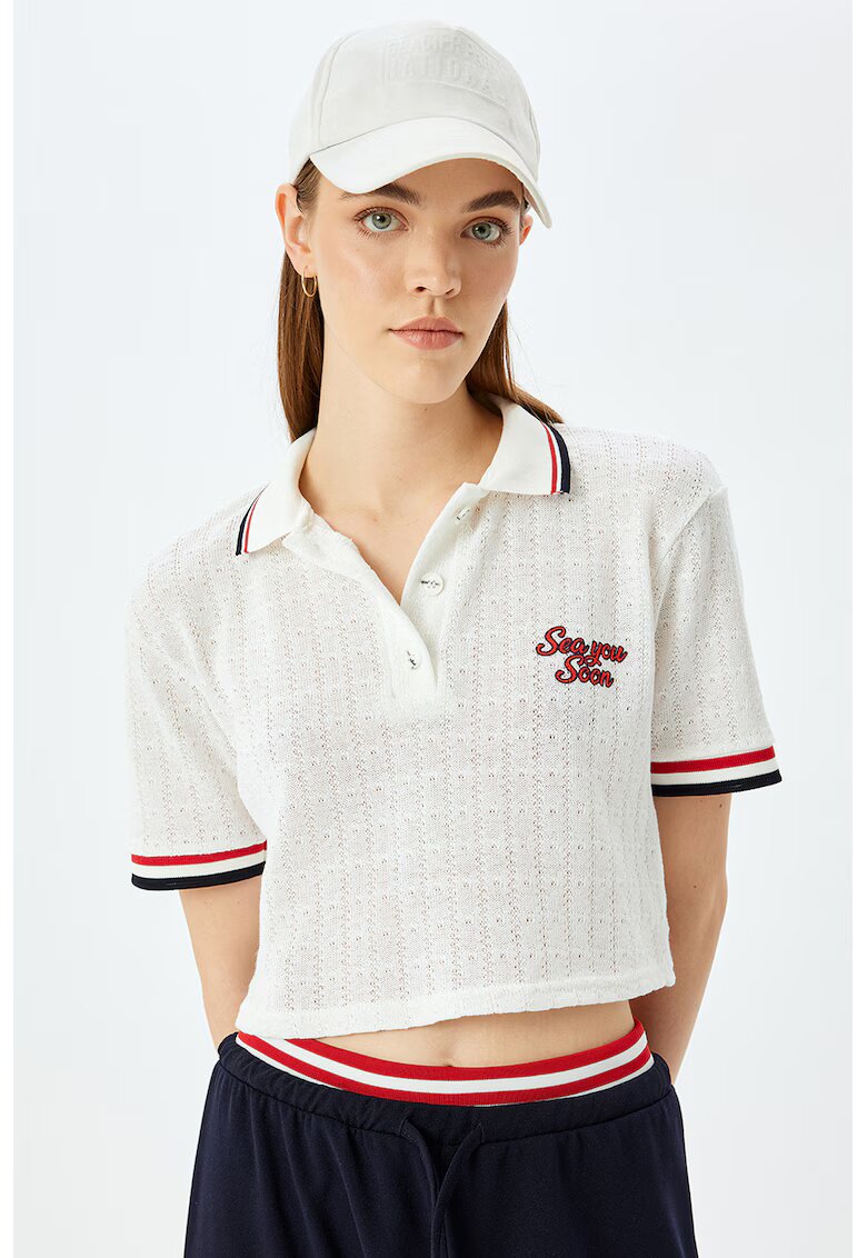 KOTON Tricou polo crop - Alb murdar