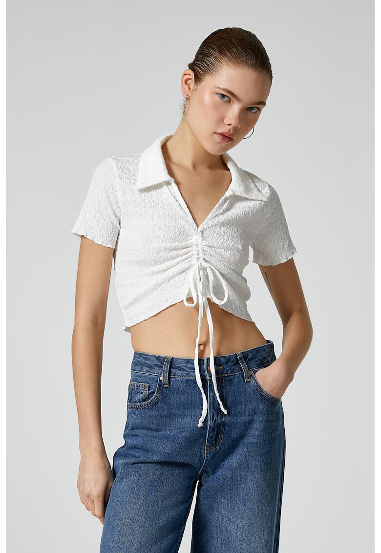 KOTON Tricou polo crop - Alb murdar