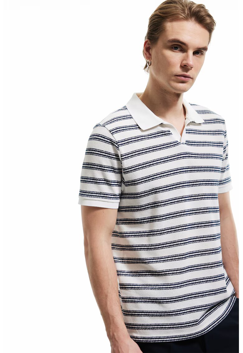 KOTON Tricou polo cu dungi - Alb/Albastru inchis