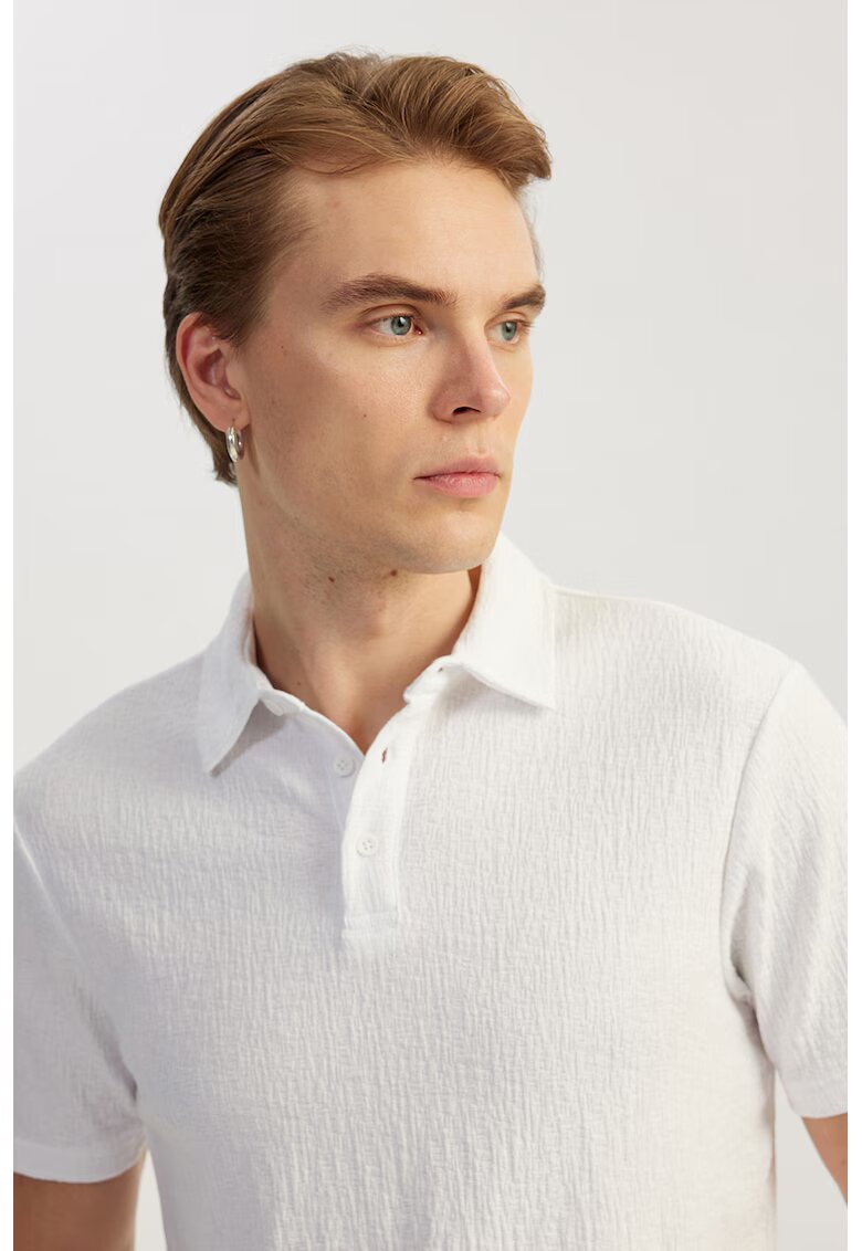 KOTON Tricou polo cu model texturat - Alb