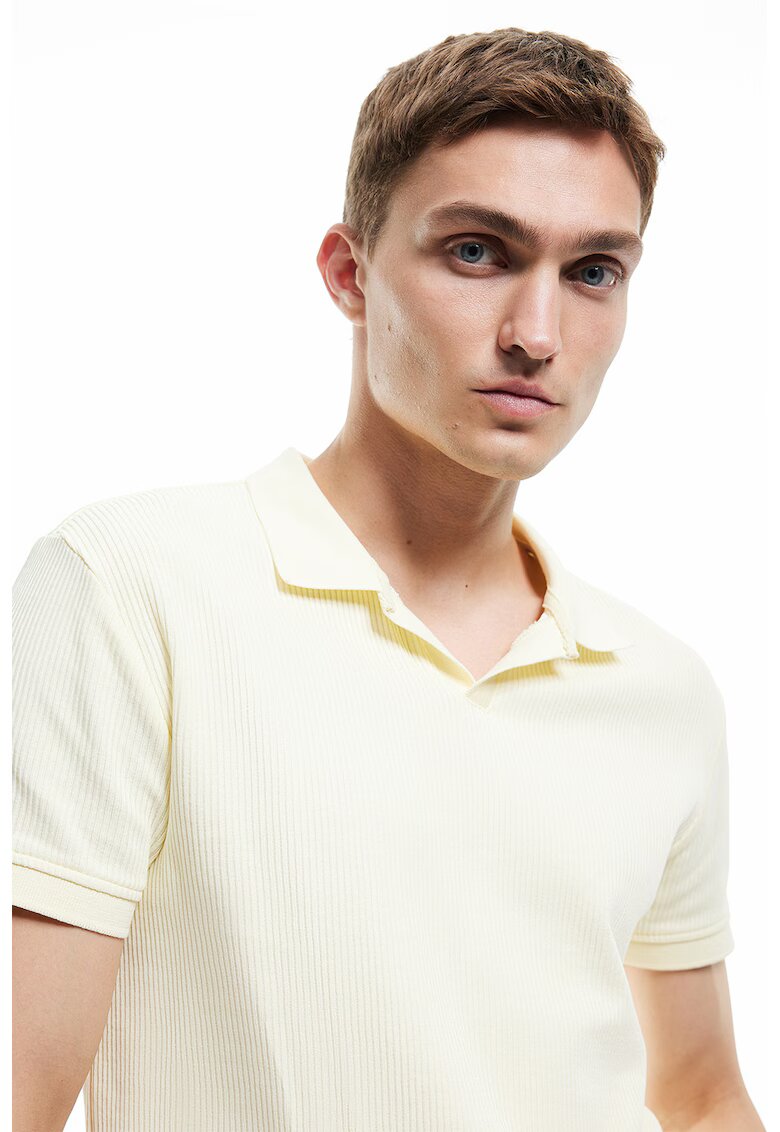 KOTON Tricou polo de bumbac cu striatii - Galben pai