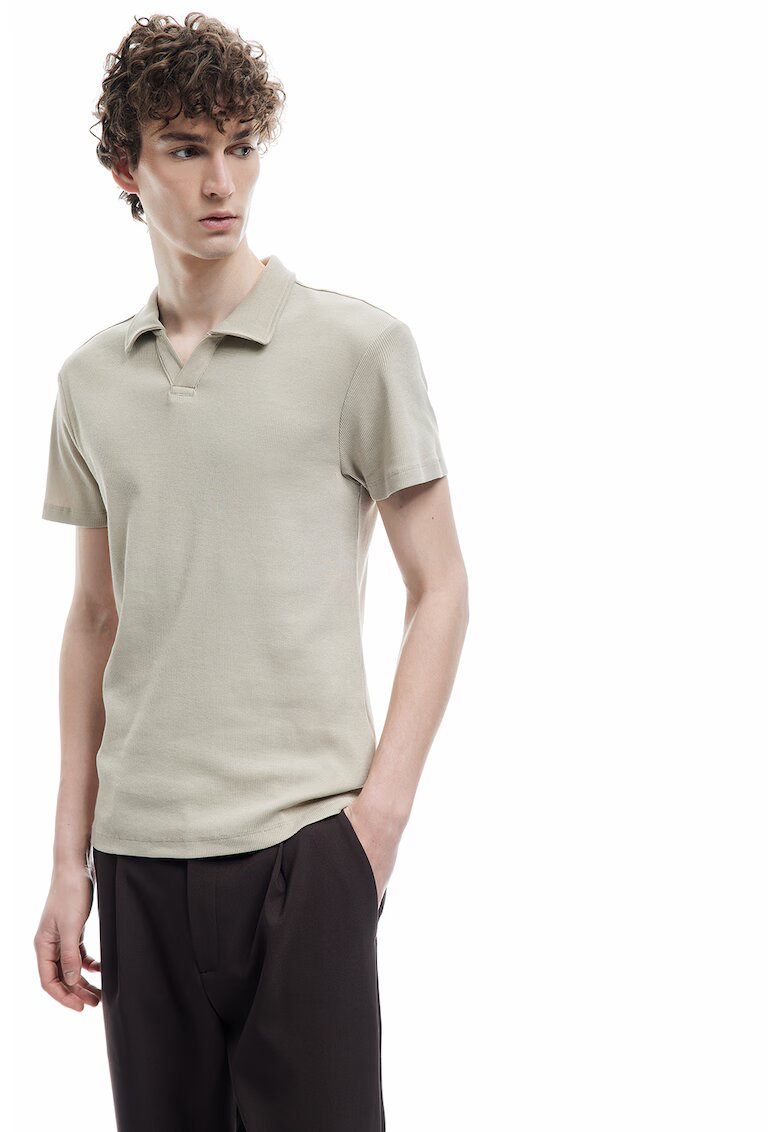 KOTON Tricou polo slim-fit cu model tricotat - Maro taupe