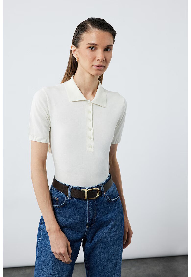 KOTON Tricou polo slim-fit cu model uni - Alb optic
