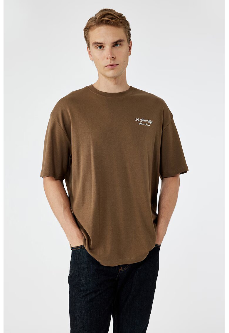 KOTON Tricou regular fit cu decolteu la baza gatului - Maro deschis
