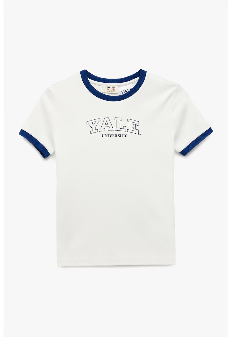 KOTON Tricou reguler fit cu text - Alb/Bleumarin