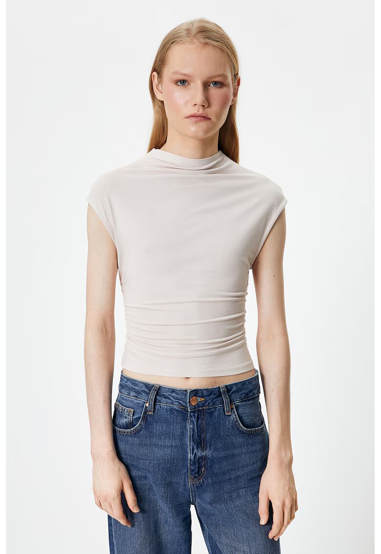 KOTON Tricou slim fit cu decolteu la baza gatului - Alb fildes