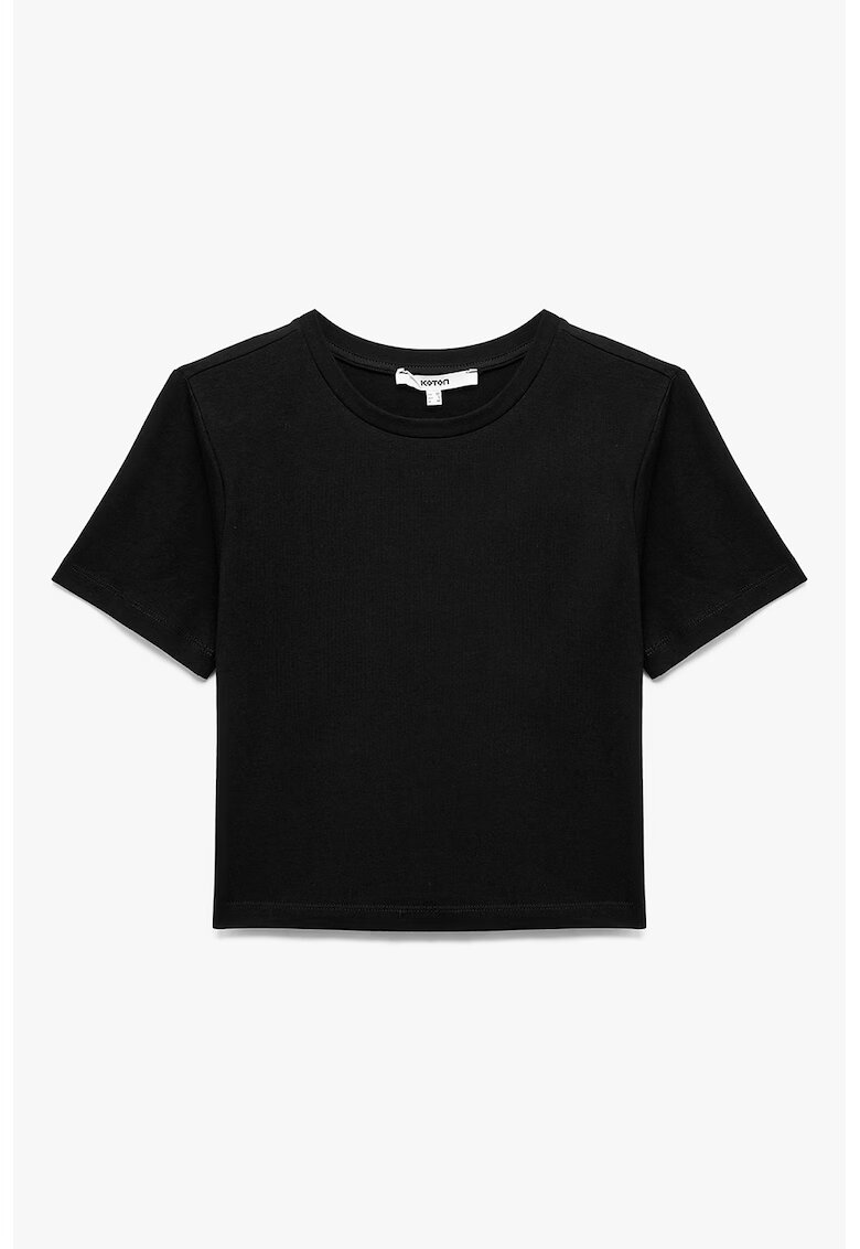 KOTON Tricou slim fit cu decolteu la baza gatului - Negru