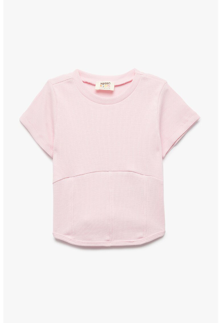 KOTON Tricou striat cu decolteu la baza gatului - Roz pastel