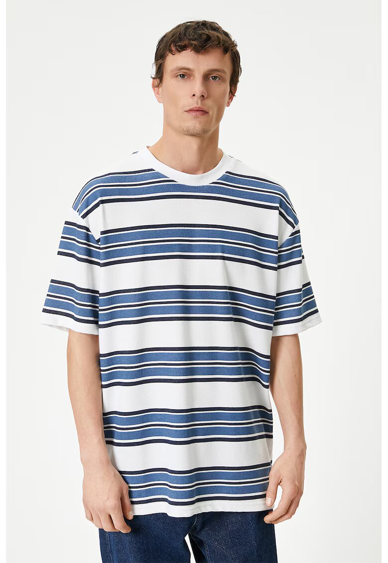 KOTON Tricou supradimensionat in dungi - Alb/Albastru