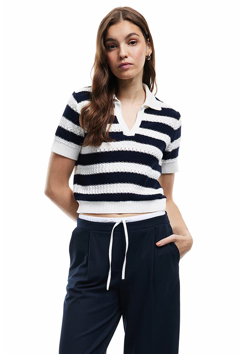 KOTON Tricou tricotat cu model in dungi - Alb/Negru