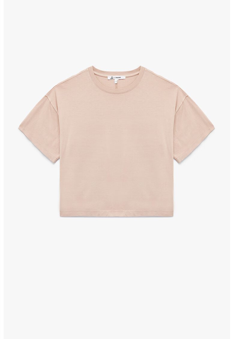 KOTON Tricou uni din bumbac cu decolteu la baza gatului - Piersica