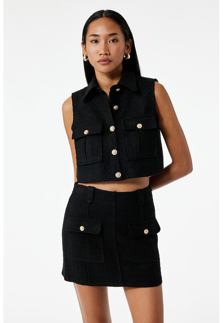 KOTON Vesta crop cu guler ascutit - Negru