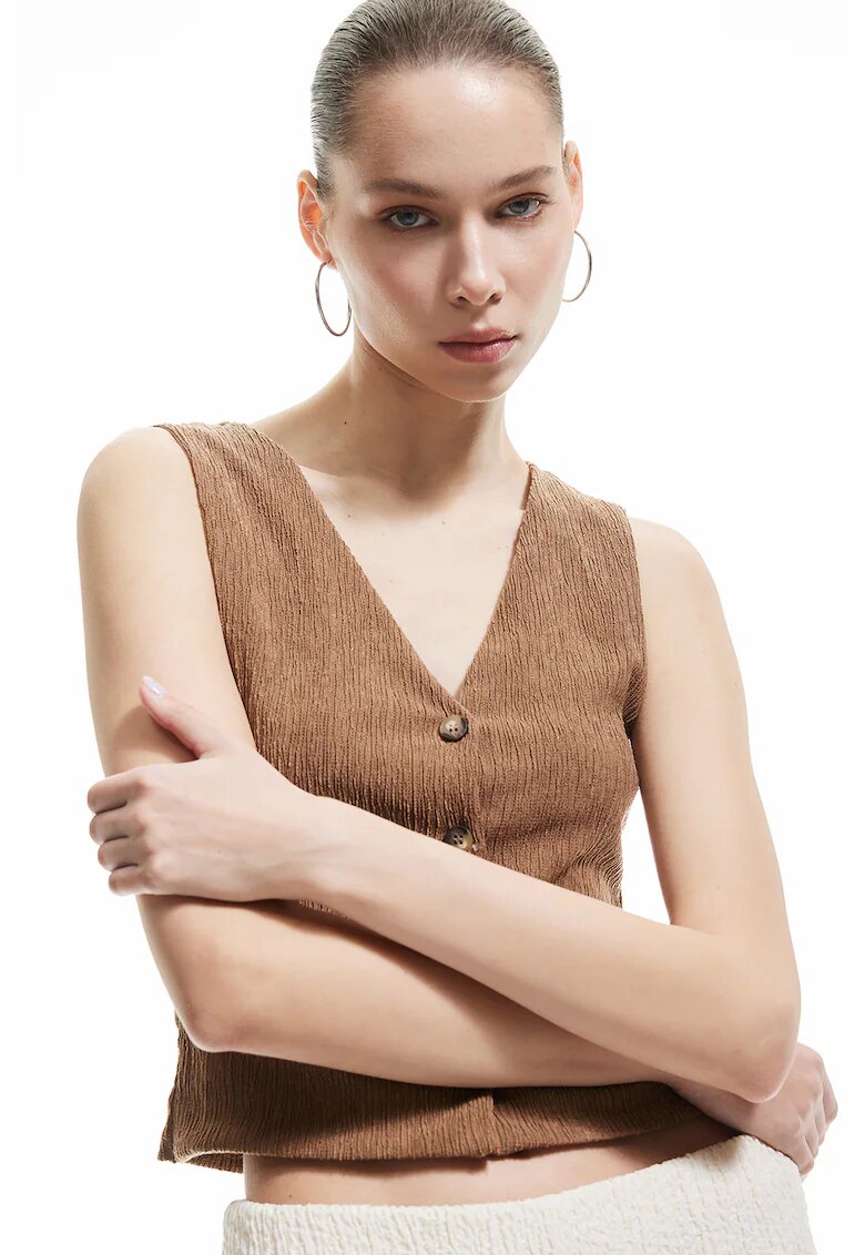 KOTON Vesta crop cu inchidere cu nasturi - Caramel