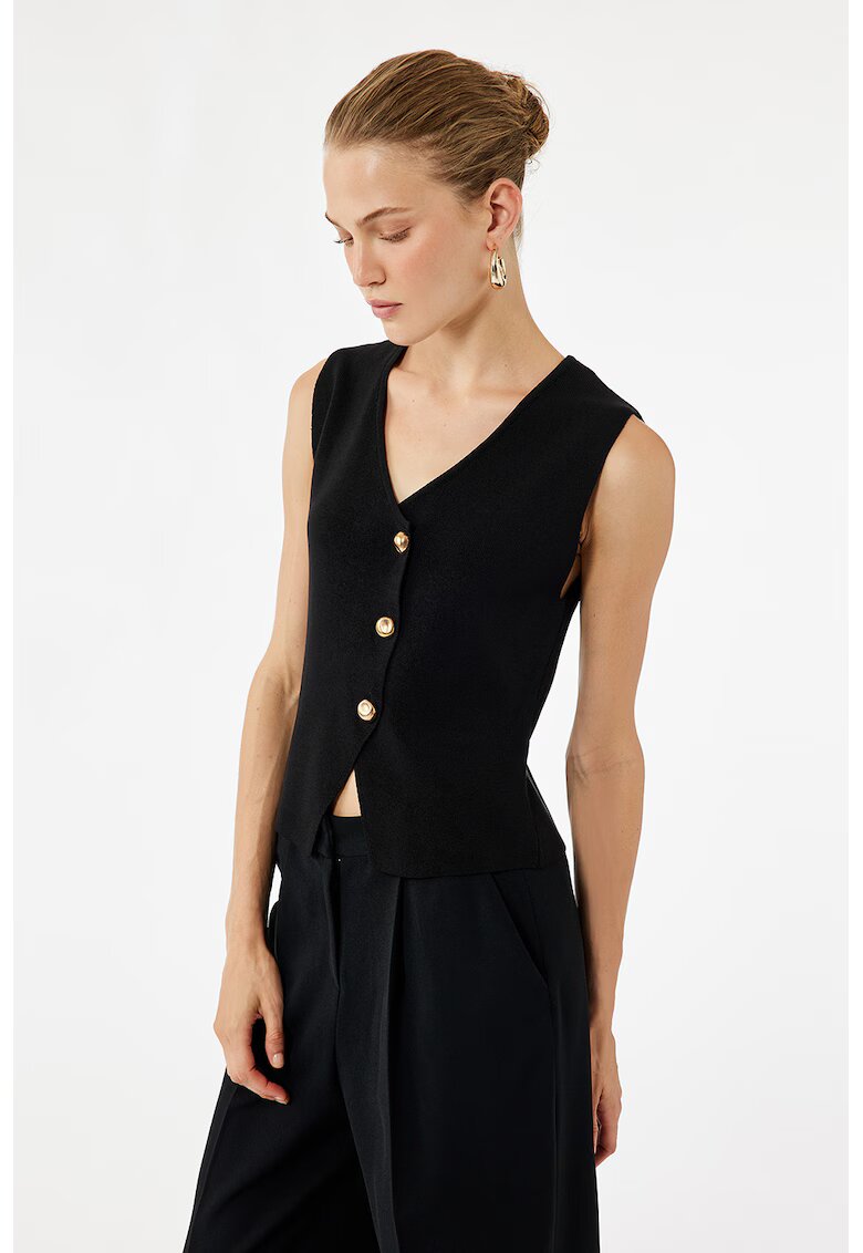 KOTON Vesta crop cu nasturi contrastanti - Negru