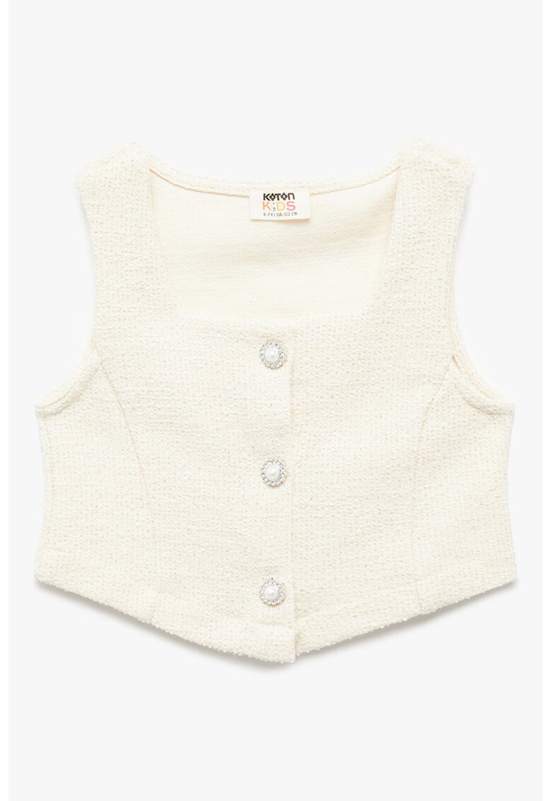 KOTON Vesta crop cu nasturi tip bijuterie - Alb fildes