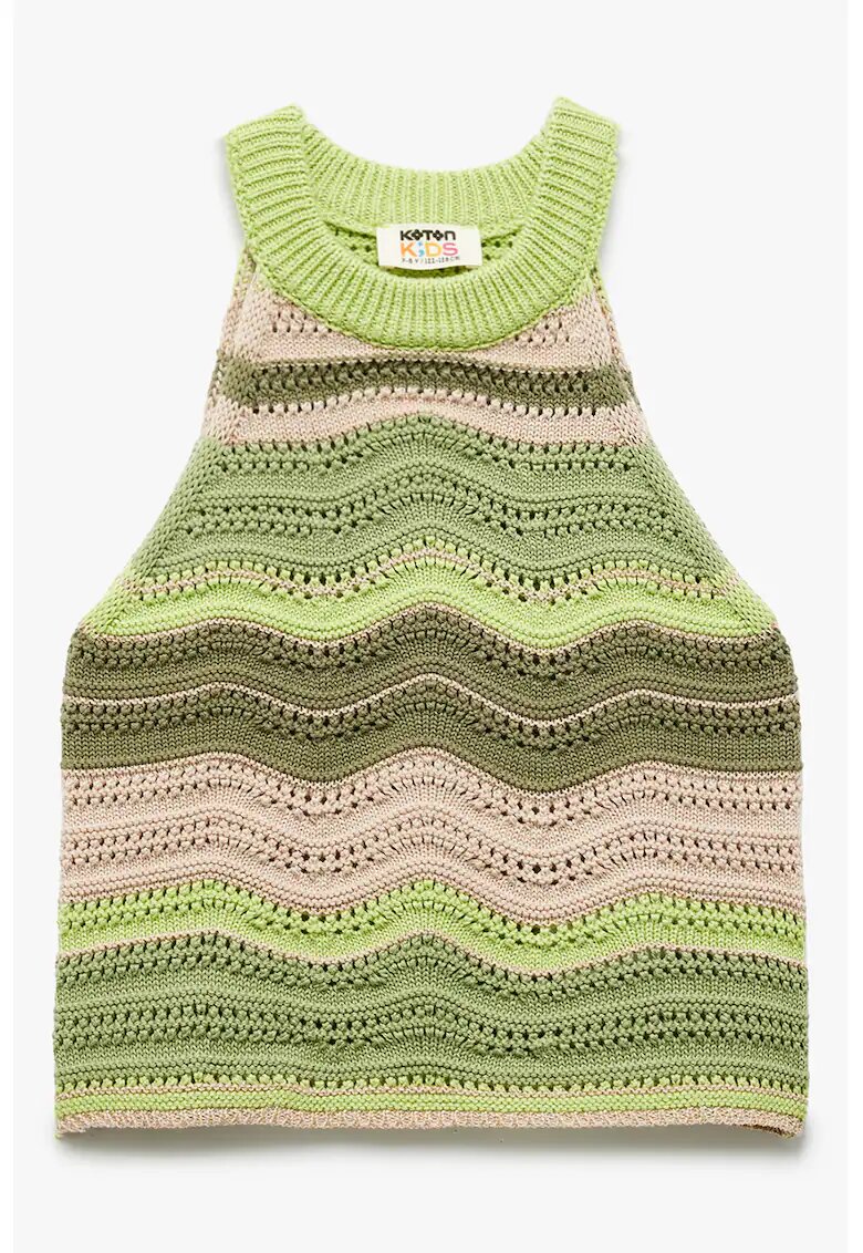KOTON Vesta crosetata cu decolteu striat - Verde deschis