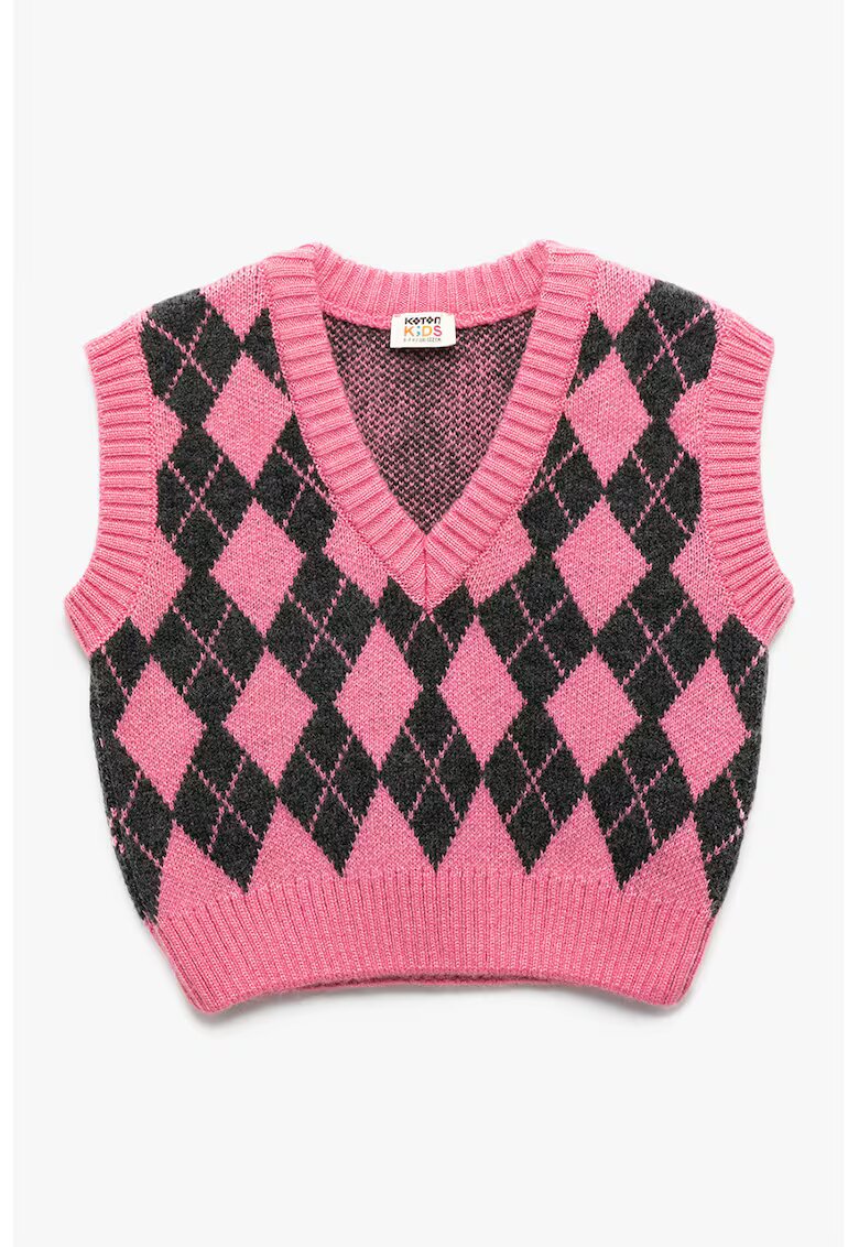 KOTON Vesta din tricot cu decolteu in V - Negru/Roz