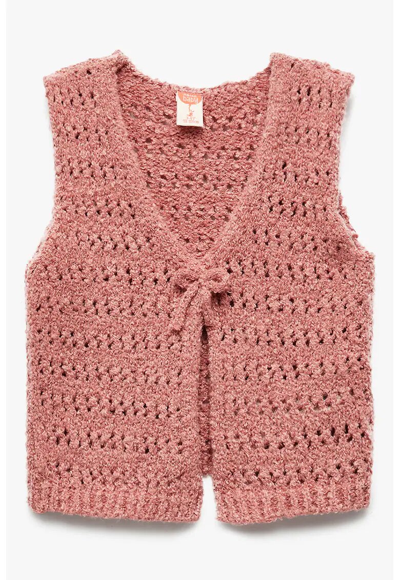 KOTON Vesta din tricot cu inchidere cu snur - Roz prafuit