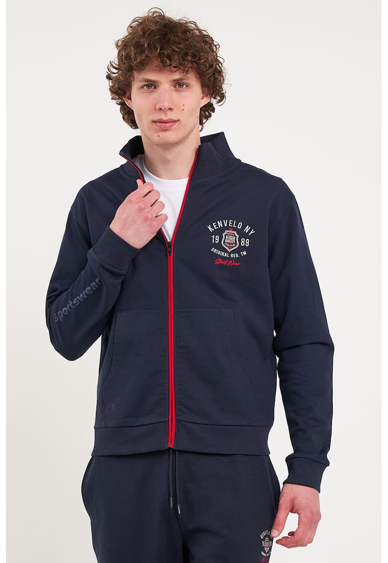 KVL by KENVELO Bluza de trening cu fermoar si logo - Rosu/Bleumarin